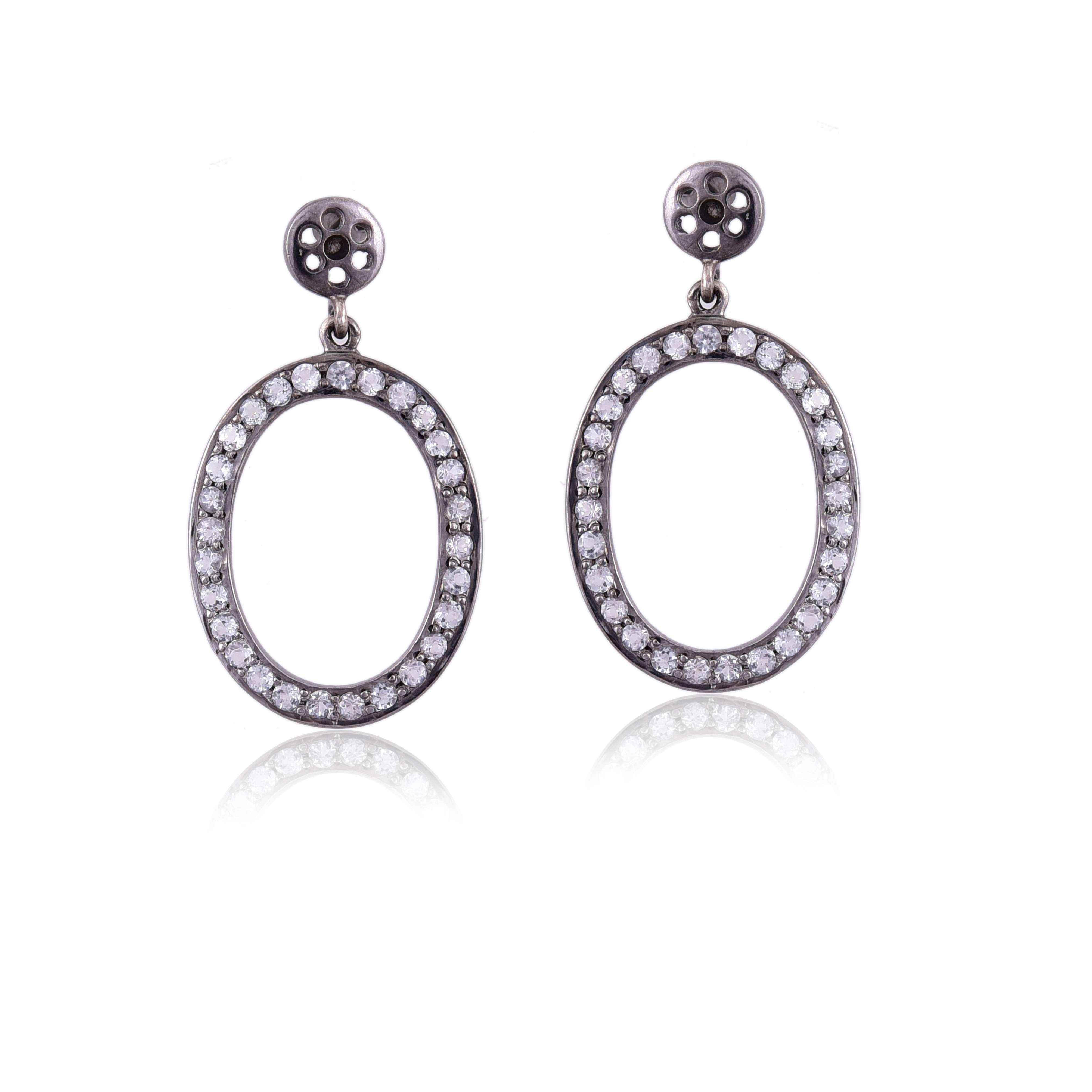 Sterling Silver oval Zircon earring :SKU5742